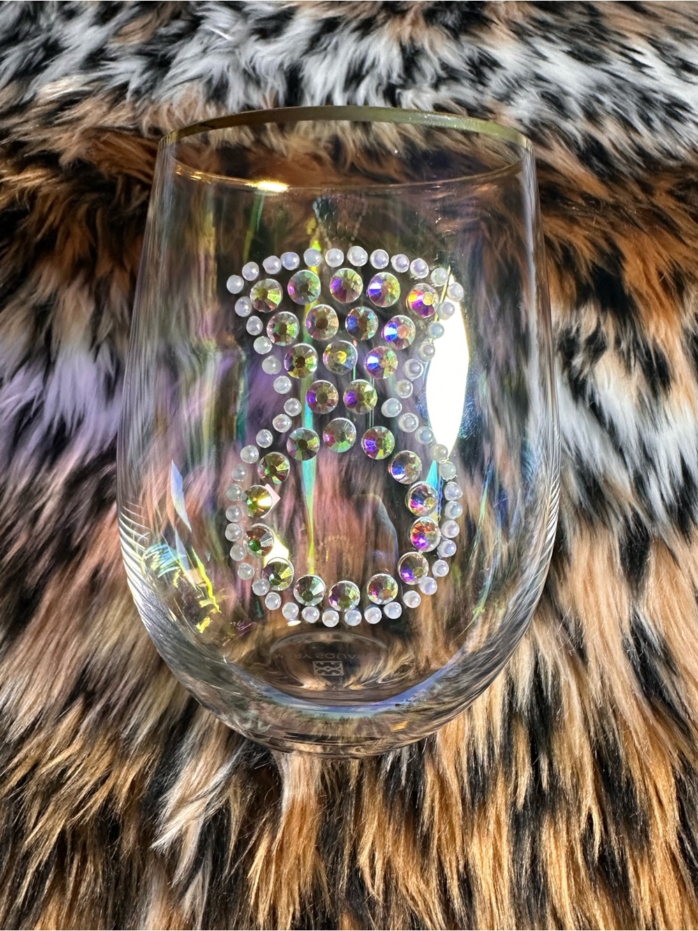 Iridescent Rhinestone Stemless Wine Glass - Engagement/ wedding